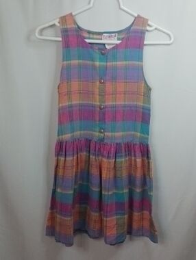 90s High Frequency By Bago Colourful Plaid Sleeveless Day Dress.